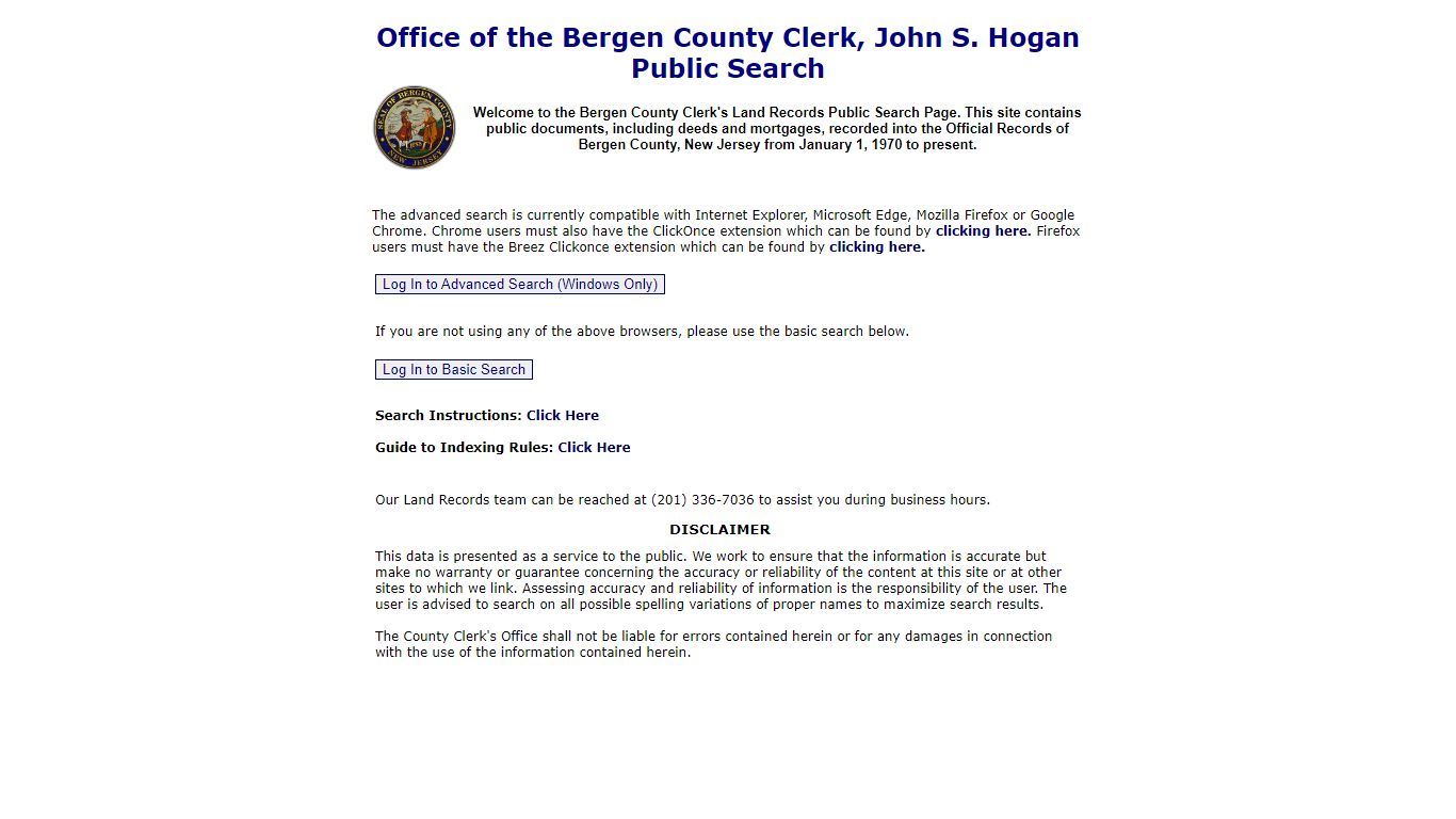 Office of the Bergen County Clerk, John S. Hogan Public Search